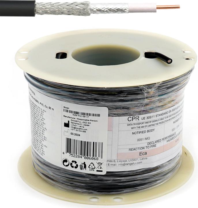 Rangeful RG58U 50m (194ft) Low Loss RF Coaxial Cable 50 Ohm RG58-PVC-50-IT (Antenna cable)