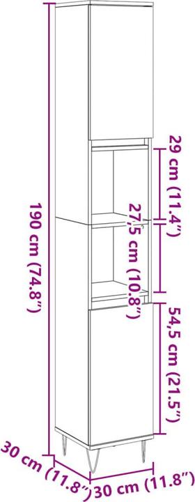 Actual product image vidaXL Badschrank (30 x 30 x 190 cm)