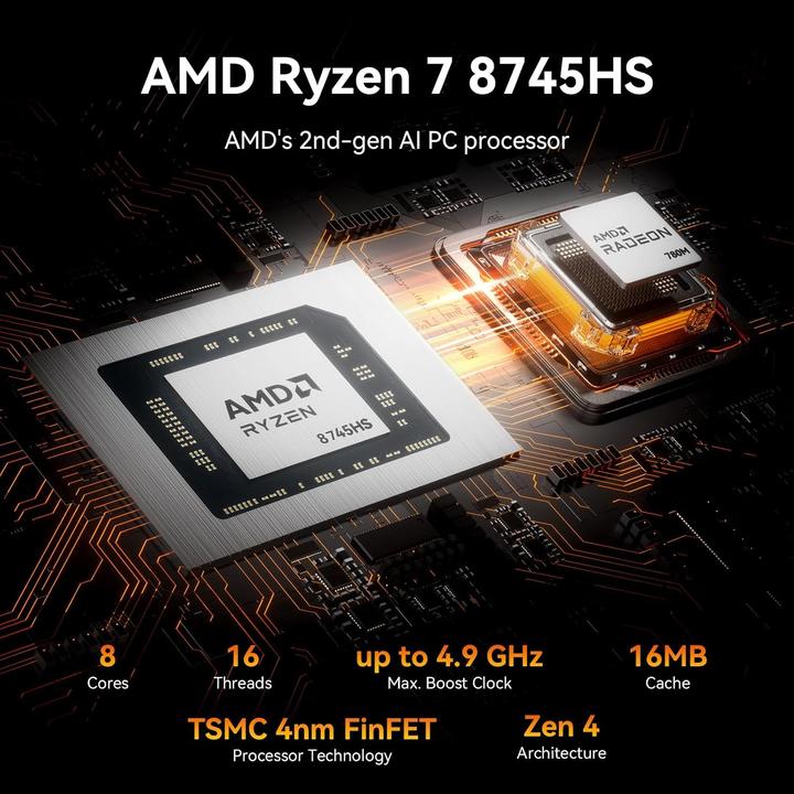 Produktbild Geekom Mini PC AE8 MAX mit Ryzen 7 & Windows 11 Pro (1000 GB, 32 GB)