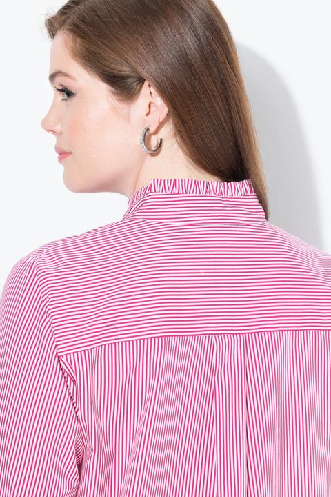 Actual product image Ulla Popken Pinstripe Ruffle Trim Button Down Shirt (54)