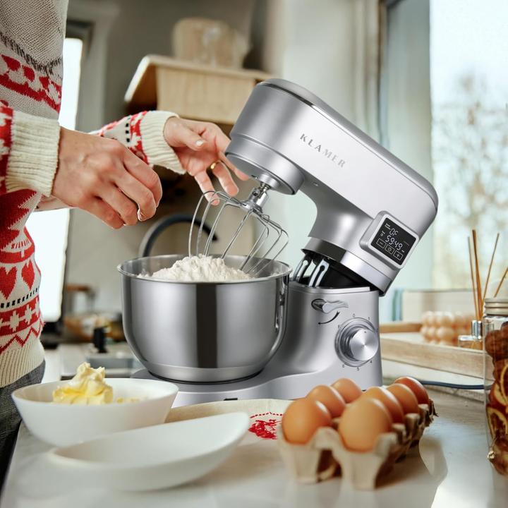 Image du produit KLAMER Küchenmaschine Classic 1400 W – 5,5 L Rührschüssel aus Edelstahl, Knet-, Rühr- & Schneeb… (1400 W, 5.50 l)