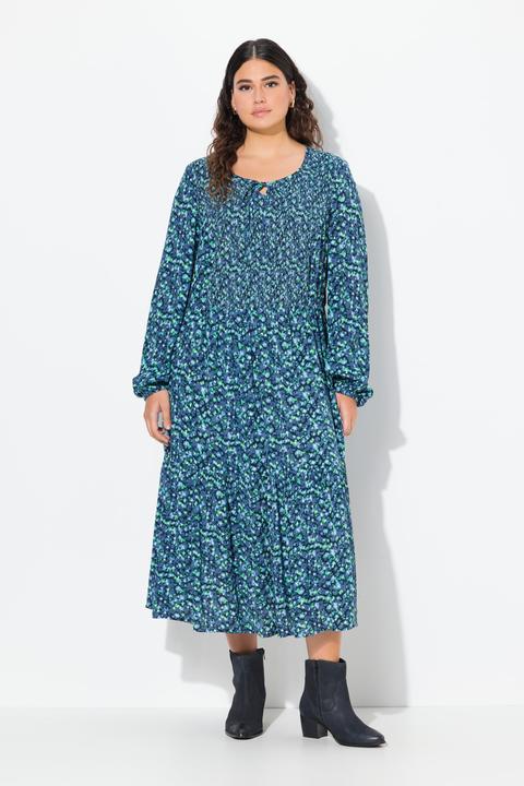 Produktbild Ulla Popken Midikleid, Blüten, A-Linie, Rundhals, Langarm (50, 52)