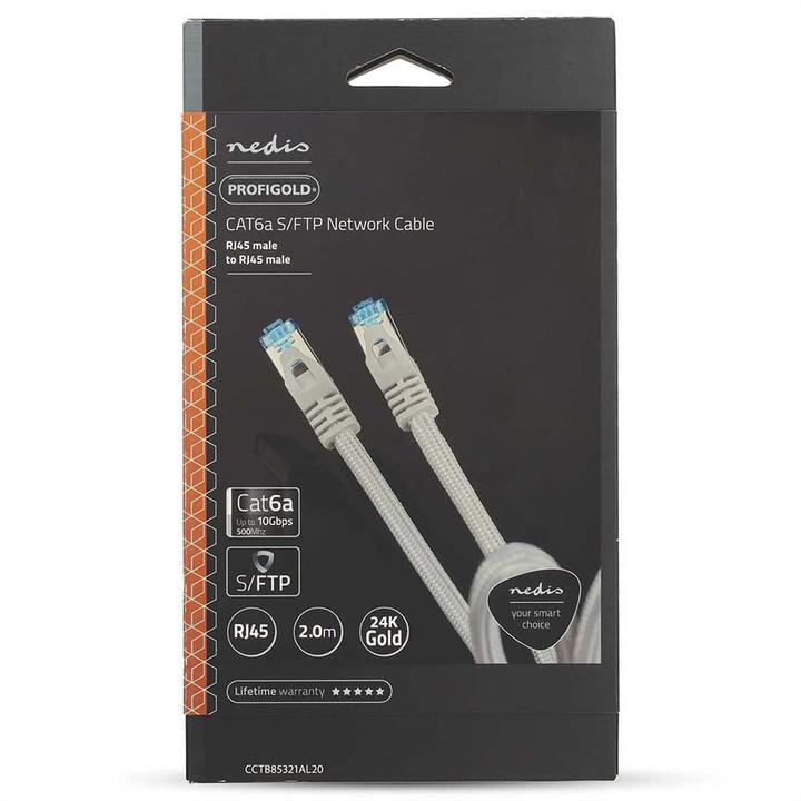 Immagine prodotto Nedis Cavo Cat 6a S/FTP | RJ45 maschio | RJ45 maschio | 2m | Senza strappo | Rotondo | Intrecciato / PVC (S/FTP, CAT6, 2 m)