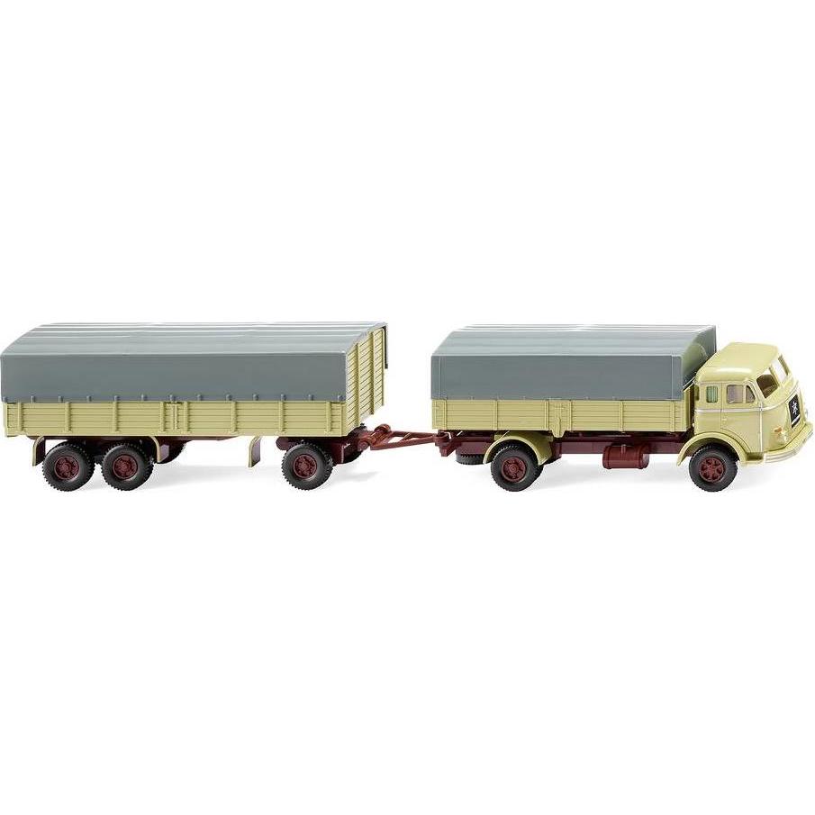 Thumbnail - Wiking 0417 02 H0 Henschel Pritschenhängerzug Henschel grünbeige
