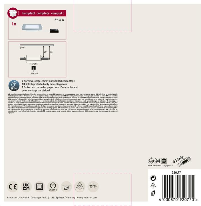 Actual product image Paulmann Built-in panel Quality Line (850 lm)