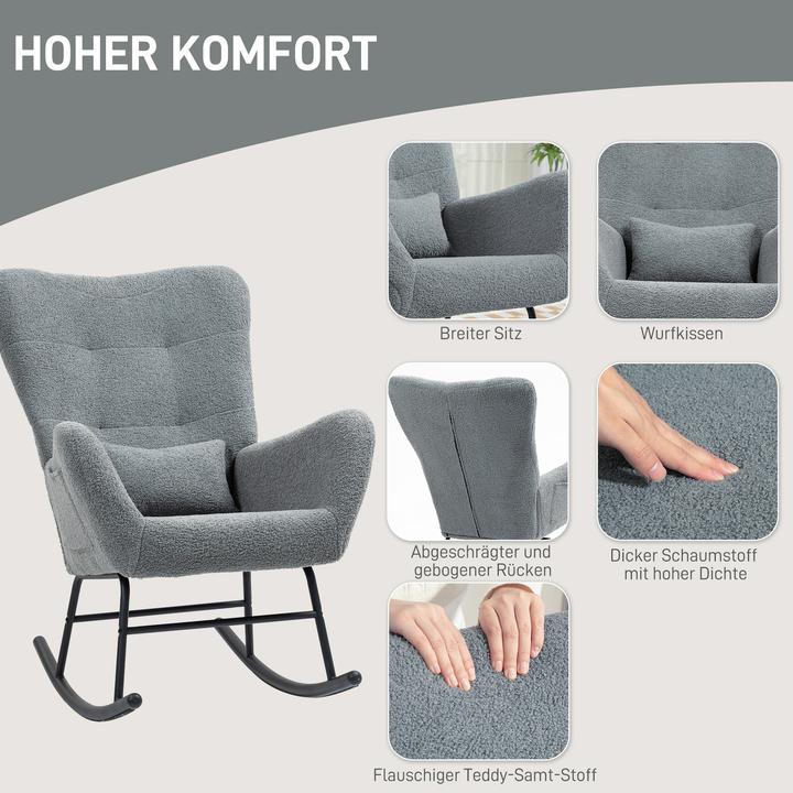 Produktbild Homcom Schaukelstuhl Teddystoff Grau