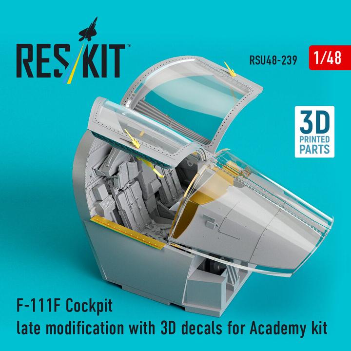 Actual product image ResKit F-111F Cockpit late modification with 3D decals for Academy kit (3D Printed)