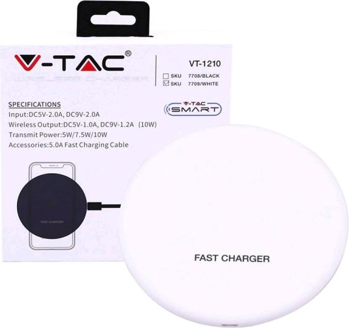 V-TAC VT1210 Kabellos Ladegerät 5A Schnellladen Rund Weiss (10 W)