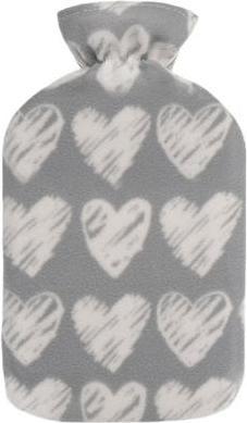 KS Brands 2d Design Fleece Hot Water Bottle 2 Litre Grey Hearts (2 l, Bettflasche mit Bezug)