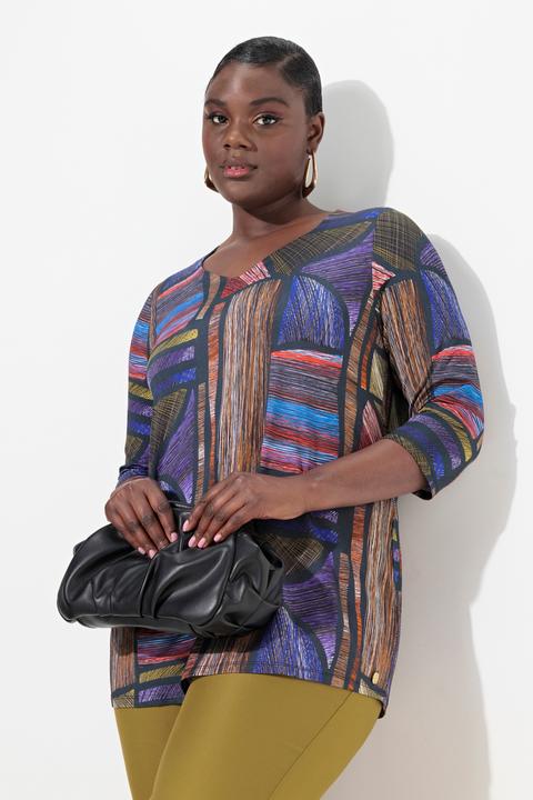 Produktbild Ulla Popken Slinky-Longshirt, A-Linie, Herzausschnitt, 3/4-Arm (60)