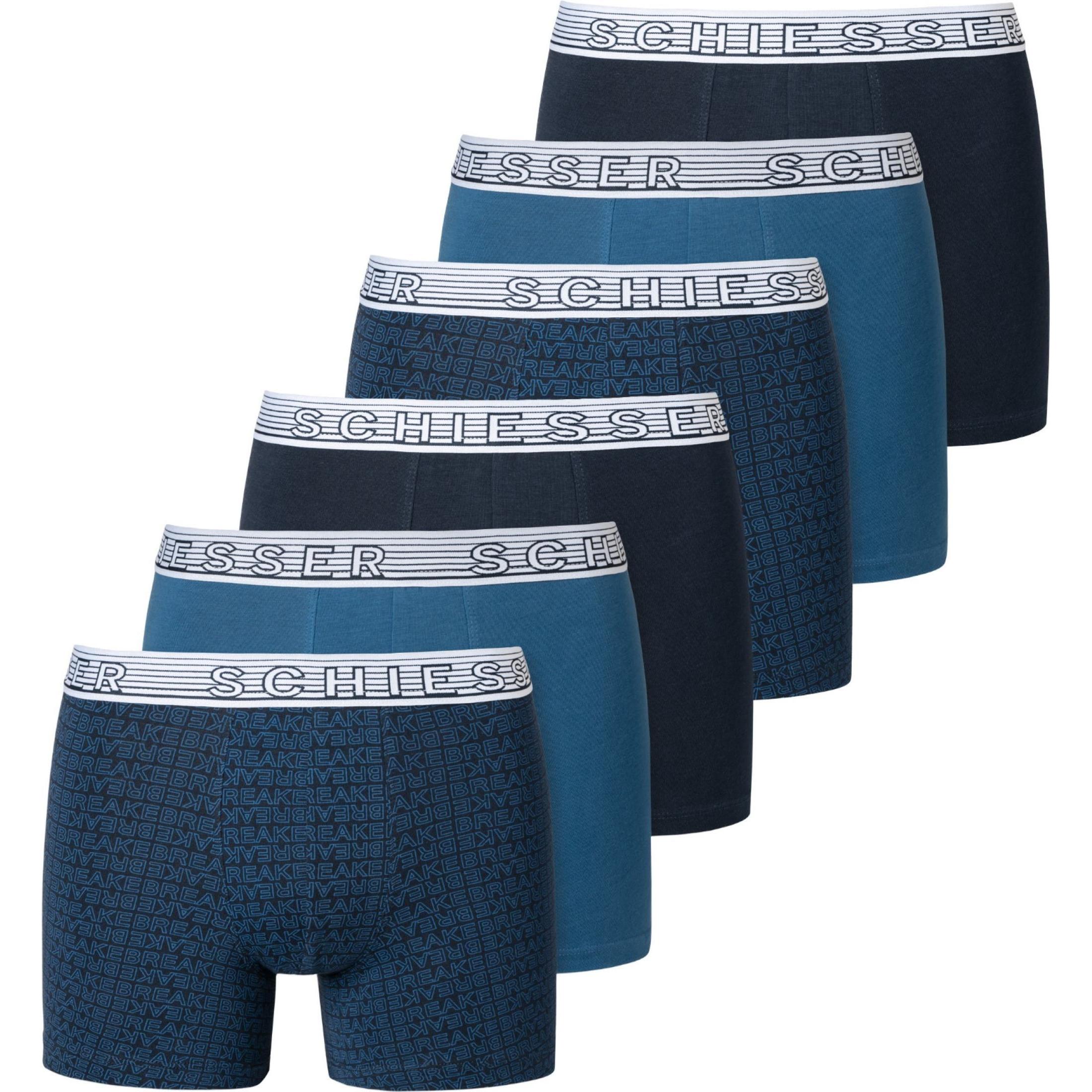 Schiesser, Jungen, Unterhosen, 6er Pack Teens Boys 95/5 Organic Cotton Shorts / Pants, Blau, (152, 6er Pack)