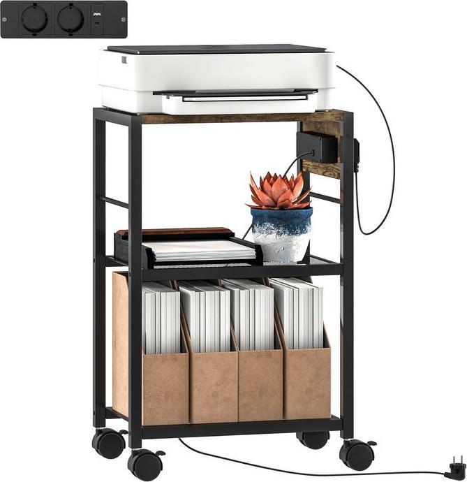 Image du produit Swisshandel24 Druckerständer Druckeregal mit Rollen, Steckdosen, USB- und USB-C-Anschlüsse bis 40 kg Rustikalbraun