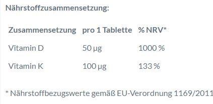 Nutritional values and ingredients Doppelherz system Vitamin D3 + K2 2000 Tablets, 120 Tablets (120 pcs., Pills)