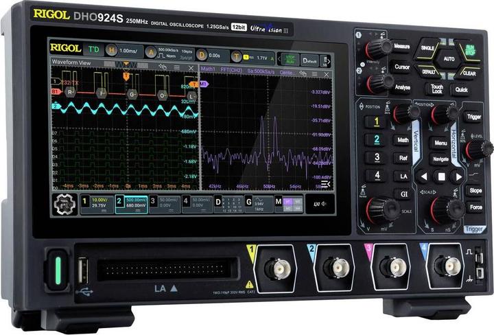Actual product image Rigol DHO924 Digital oscilloscope 200 MHz 1.25 GSa/s 50 Mpts 12 Bit 1 pc. (CAT I)