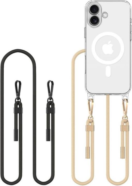 Produktbild Tech-Protect FlexAir Chain MagSafe iPhone 16 Case - Clear + 2 Lanyards (Black & Taupe) (Apple iPhone 16)