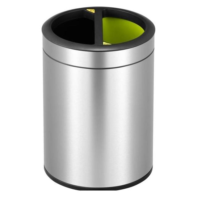 Eko Afvalscheidingssysteem Round Open Top Bin Roestvrij Staal 2 X 5 L Geborsteld Roestvrij Staal, Met, Vuilnisbak