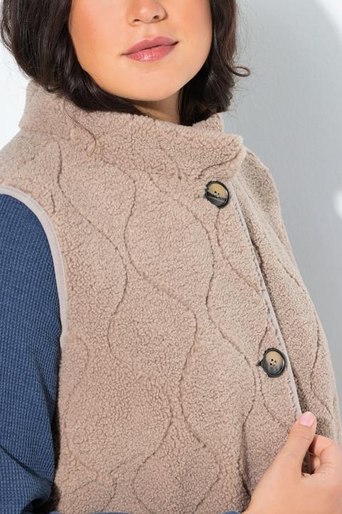 Immagine prodotto Ulla Popken Gilet dal taglio svasato e smanicato in teddy con collo alto (46, 48)