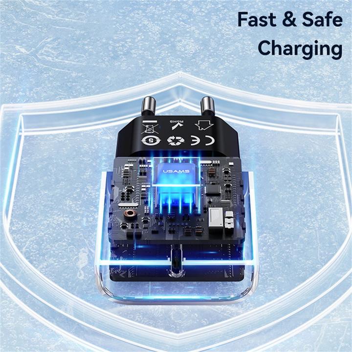 Actual product image Usams Wall Charger CC315 T65 25W 1xUSB-C 1xUSB-A Fast Charging black (25 W, 2 ports)