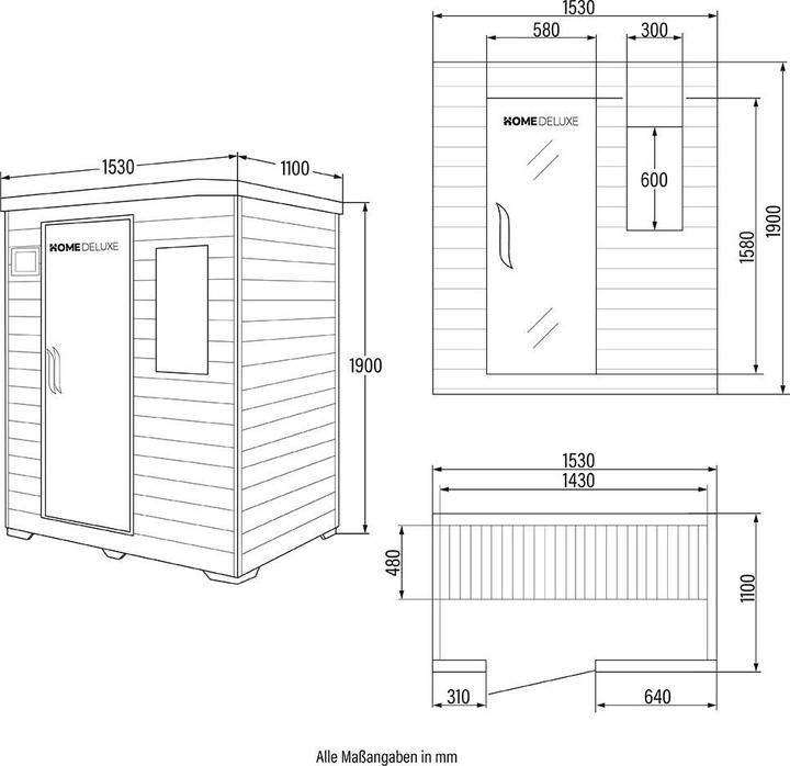 Actual product image Home Deluxe Infrared cabin IKENNA L - 153x110cm for 3 persons - Infrared cabin with 2400 Watt