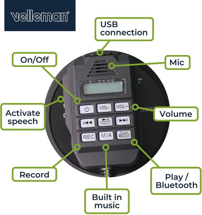 Actual product image Velleman Powerful megaphone with 50 W, built-in siren, recording function, volume control, Blueto (Megaphone)