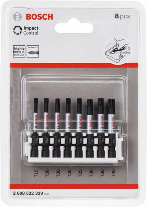 Actual product image Bosch Professional Zubehör PRO Torx Impact Bit, T15, T20(x2), T25(x2), T30(x2), T40, 55 mm, 8 pcs. (Hexagon socket TX M15, Hexagon socket TX M20, Hexagon socket TX M25, Hexagon socket TX M30, Hexagon socket TX M40)