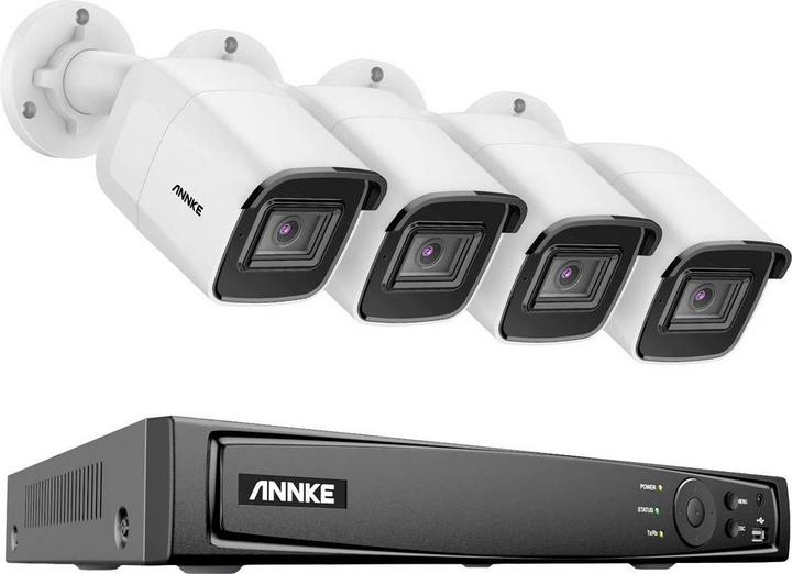 Produktbild Annke N48PAW+I91BL*4+2T LAN IP-Überwachungskamera-Set 8-Kanal mit 4 Kameras 3840 x 2160 Pixel