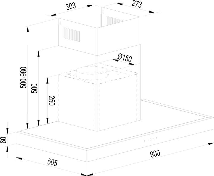 Image du produit Corbero Hotte décorative horizontale, débit 1000 m3/h, 3 vitesses, classe A++ (Hotte murale)
