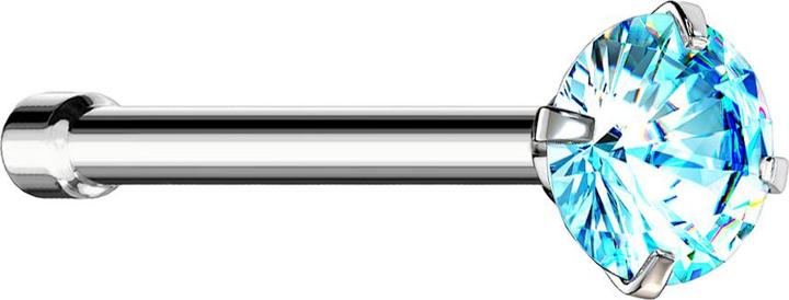 Produktbild Star Piercing Nasenstecker gerade silber runder Kristall aqua gefasst (ohne Messing, Chirurgenstahl 316L)