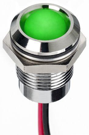 Produktbild RS PRO 14mm prom IP67 sealed chrome LED,grn 24V