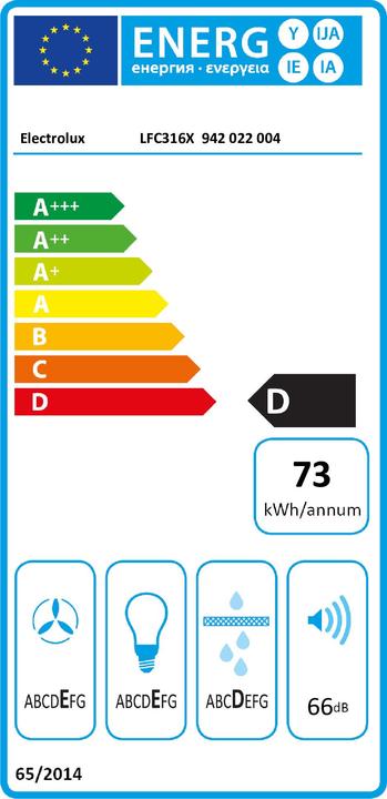Label énergétique Electrolux Okap LFC316X (Hotte murale)