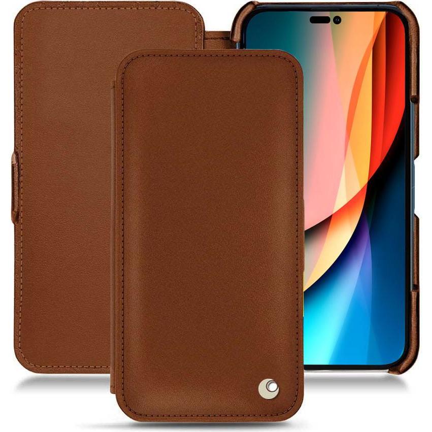 Noreve Lederschutzhülle horizontal (Apple iPhone 14 Pro), Smartphone Hülle, Braun