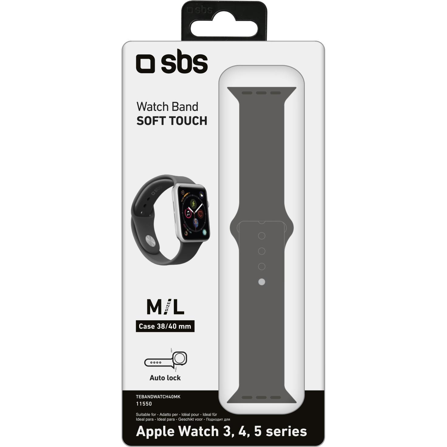 Thumbnail - SBS Armband Grösse M/L für Apple Watch 3/4/5/6/7/SE 40mm (Silikon), Uhrenarmband, Schwarz