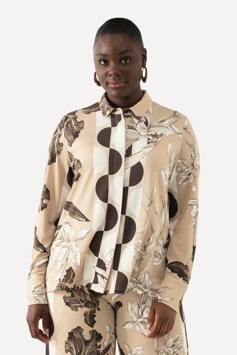Actual product image Ulla Popken Mixed Print Stretch Blend Button Down Blouse (50, 52)
