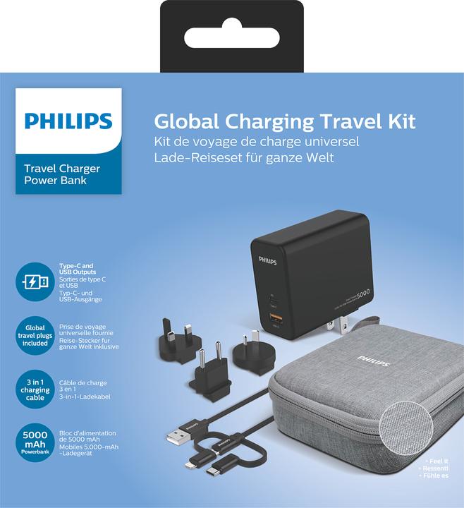 Actual product image Philips Ttravel adapter and power bank (5000 mAh, 18.50 Wh)
