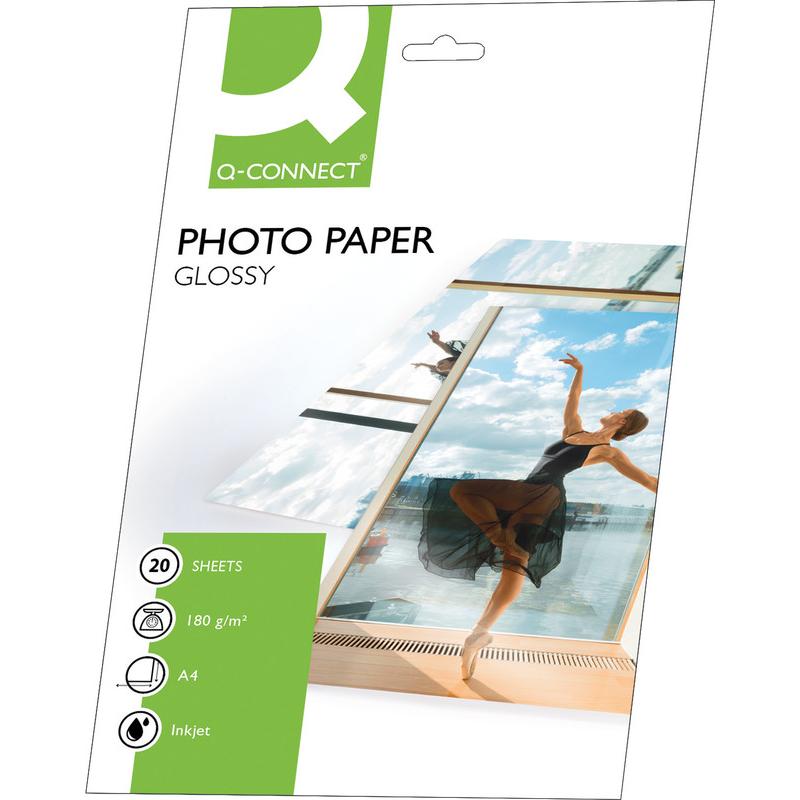 Thumbnail - Q-Connect Inkjet Fotopapier, glossy (180 g/m², A4, 20 x), Fotopapier, Weiss