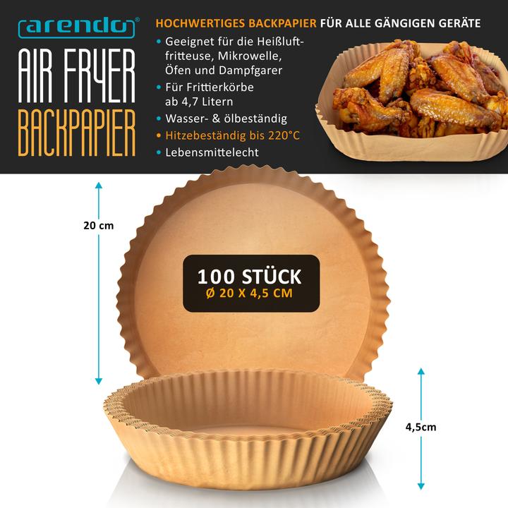 Produktbild Arendo Backpapier rund für Heissluftfritteuse 4,7-7,5 L, 100 St., 20x4,5 cm, Antihaft, Airfryer, Ofen usw.