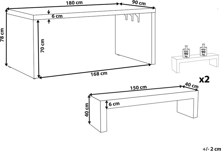Produktbild Beliani Gartenmöbel Set U-Form Beton grau Tisch mit 2 Bänken TARANTO (180 cm)