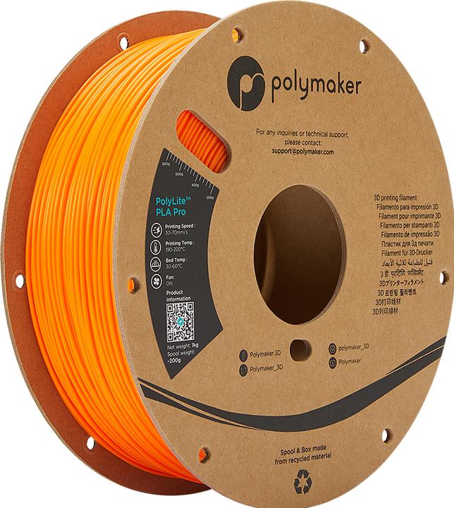 Actual product image Polymaker PolyLite PLA PRO Orange 1.75mm 1kg (PLA-R, 1.75 mm, 1000 g, Orange)