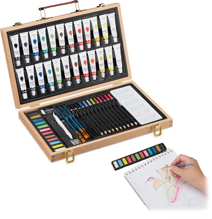 Immagine prodotto Relaxdays Valigetta con kit da pittura e disegno (Marrone chiaro, 56 x)