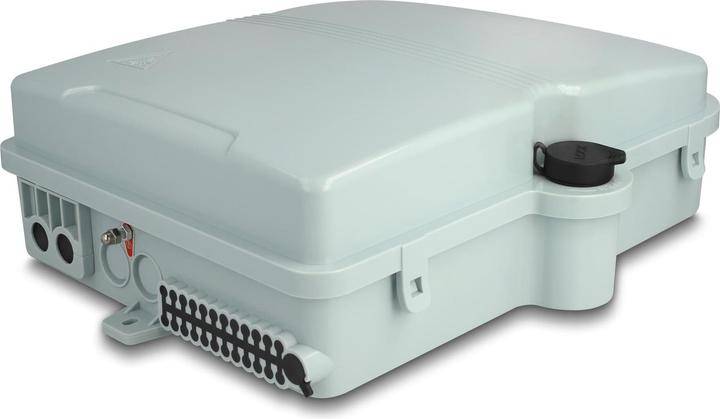 Produktbild Delock LWL Verteilerbox für Innen- und Aussenbereich IP65 wasserfest abschliessbar 24 Port grau (Spleissbox)