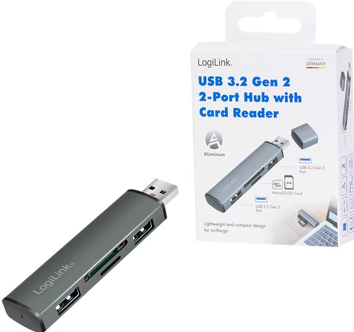 Produktbild LogiLink Cardreader USB 3.2 Hub 2-port grey (USB-A, 4 Ports)