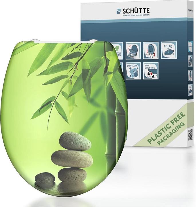 Actual product image Schütte WC seat Duroplast WC seat GREEN GARDEN Soft-close mechanism Quick-release fastener 82365 Asian