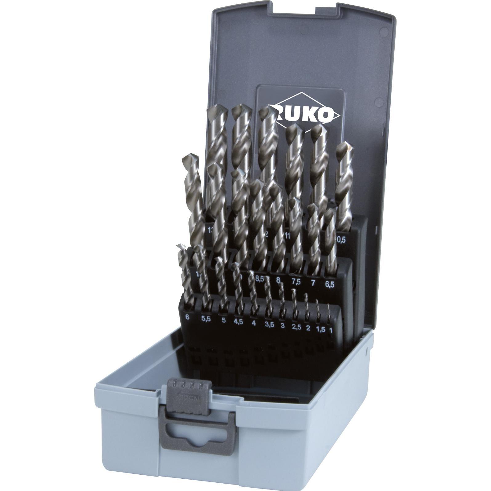 Ruko, Bohrereinsatz, Metall Spiralbohrer Set HSSE Co 5 25teilig DIN 338 Zylinderschaft 1 (1 mm - 13 mm x 0,5 mm)