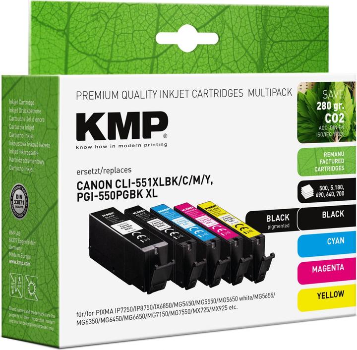 Actual product image KMP 2x schwarz, cyan, magenta, gelb Druckerpatronen kompatibel zu Canon PGI-550 XL PGBK, CLI-551 XL (C, FC, M, Y)