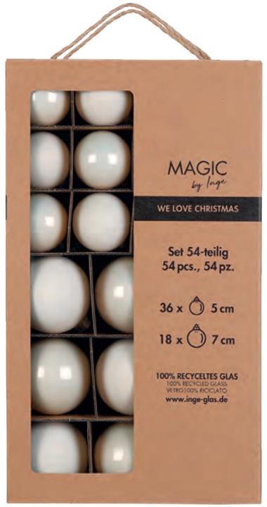 Inge’s Glas Christmas Decor INGES CHRISTMAS DECOR Weihnachtskugel 5 und 7 cm Alt Weiss, 54 Stück (54x)