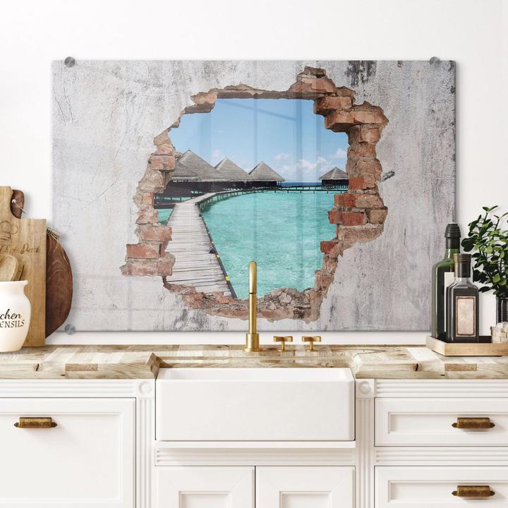 Produktbild Trenddeko 3D Optik - Strandhaus Malediven (40 x 60 cm)