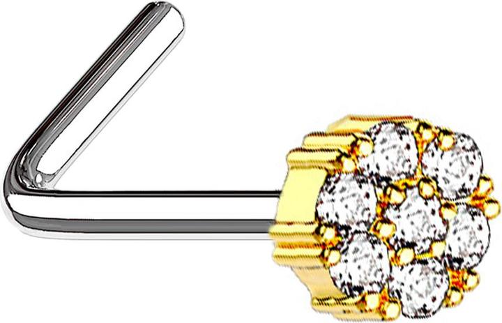 Produktbild Star Piercing Nasenstecker gewinkelt 14k vergoldet Blume mit Kristall (Messing, Chirurgenstahl 316L)