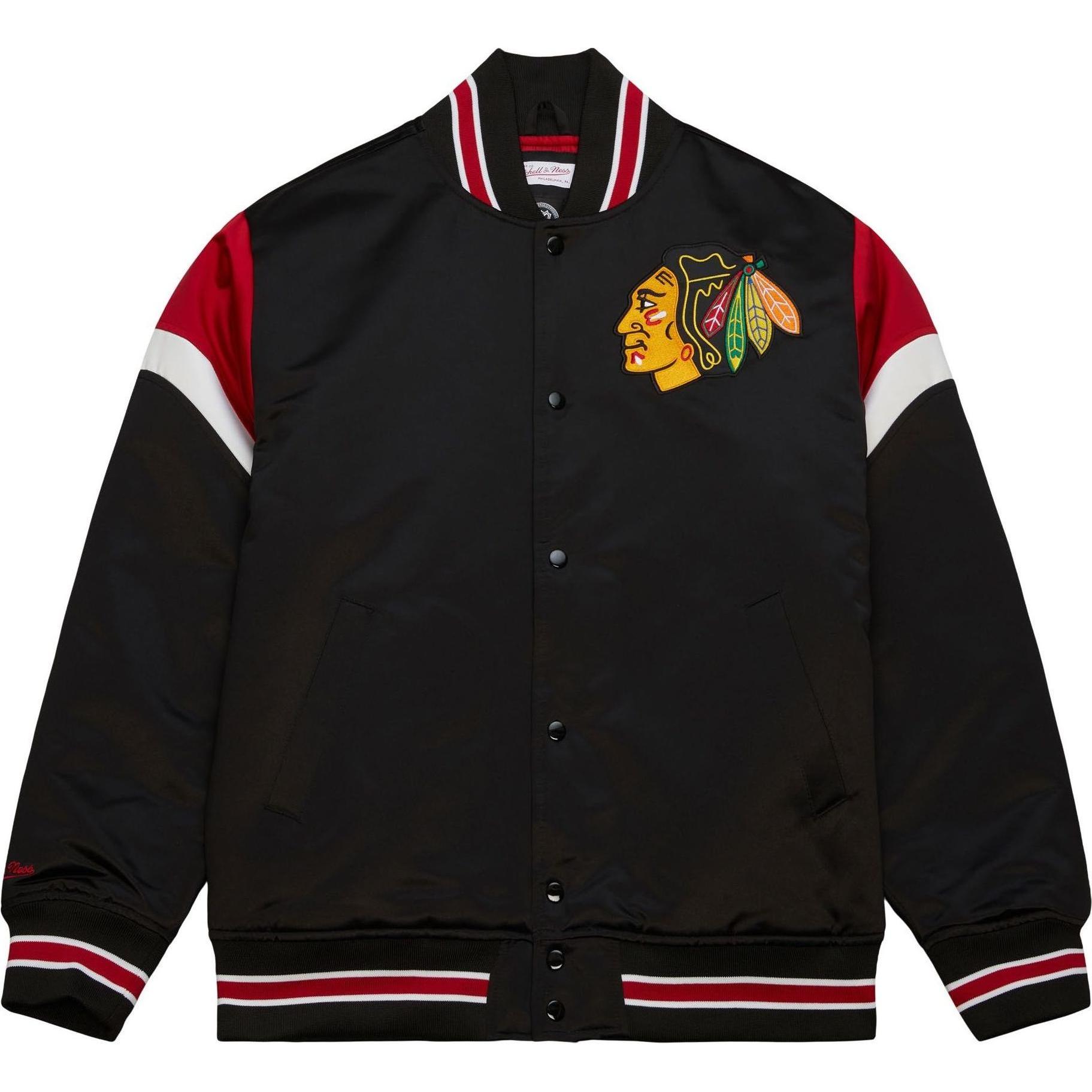 Mitchell & Ness, Herren, Jacke, M&N Heavyweight Satin Jacke NHL Chicago Blackhawks - XXL (XXL), Schwarz, XXL
