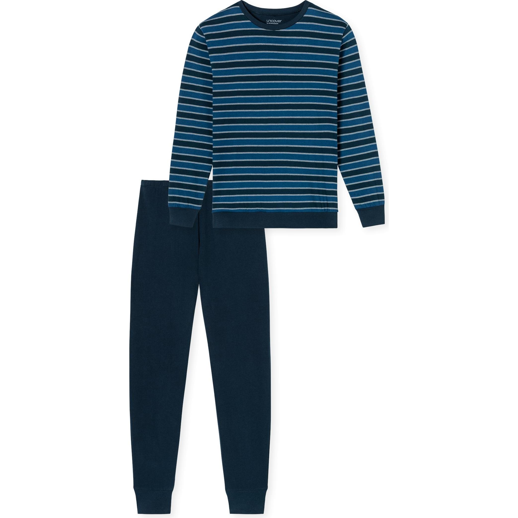 Uncover by Schiesser, Herren, Pyjama, Basic Schlafanzug, Blau, (52)
