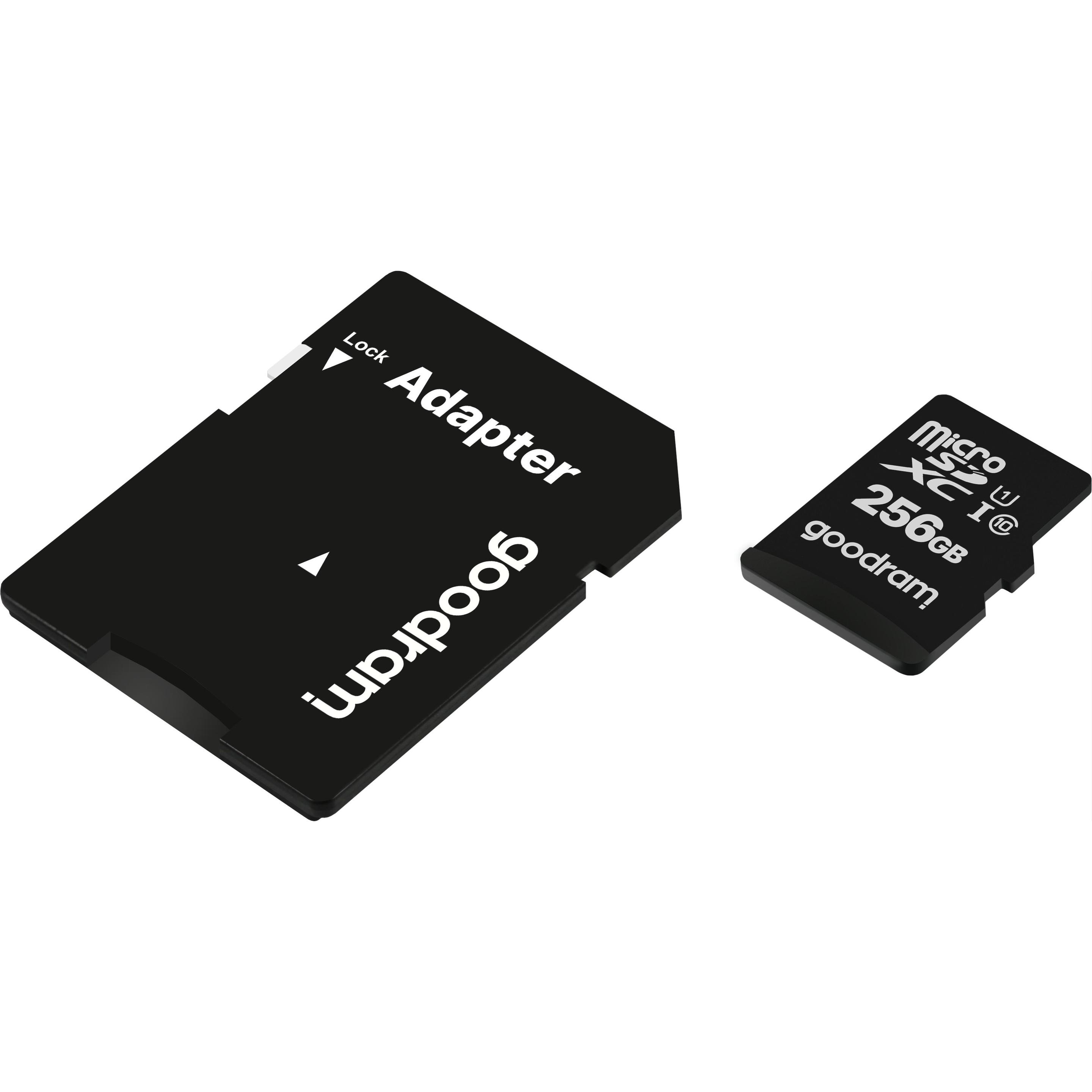 Thumbnail - Goodram Microcard M1AA + adapter (256 GB, microSDXC, U1, UHS-I), Speicherkarte, Schwarz